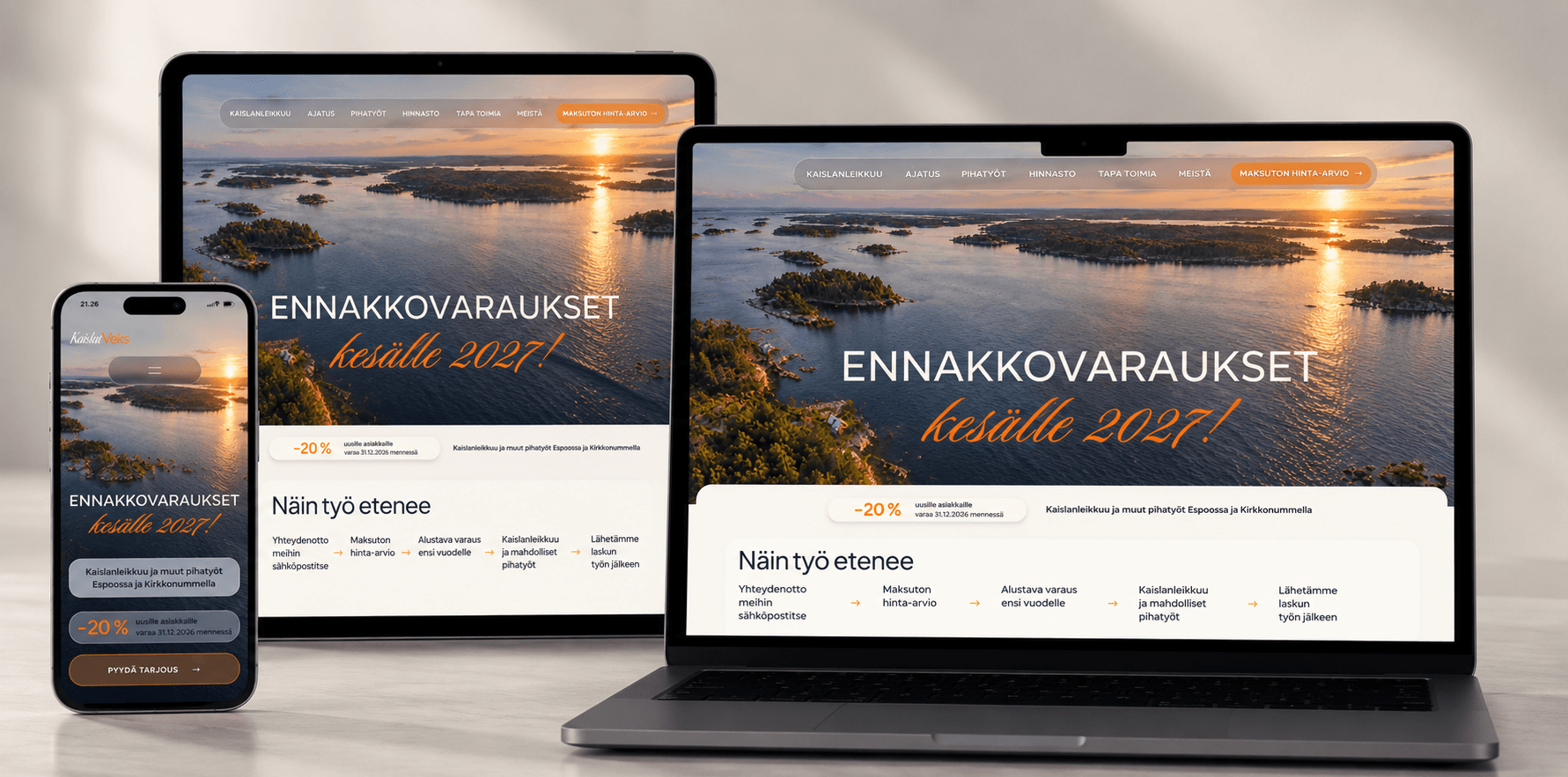 Kaislatveksin verkkosivusto puhelimessa, tabletissa ja kannettavassa tietokoneessa